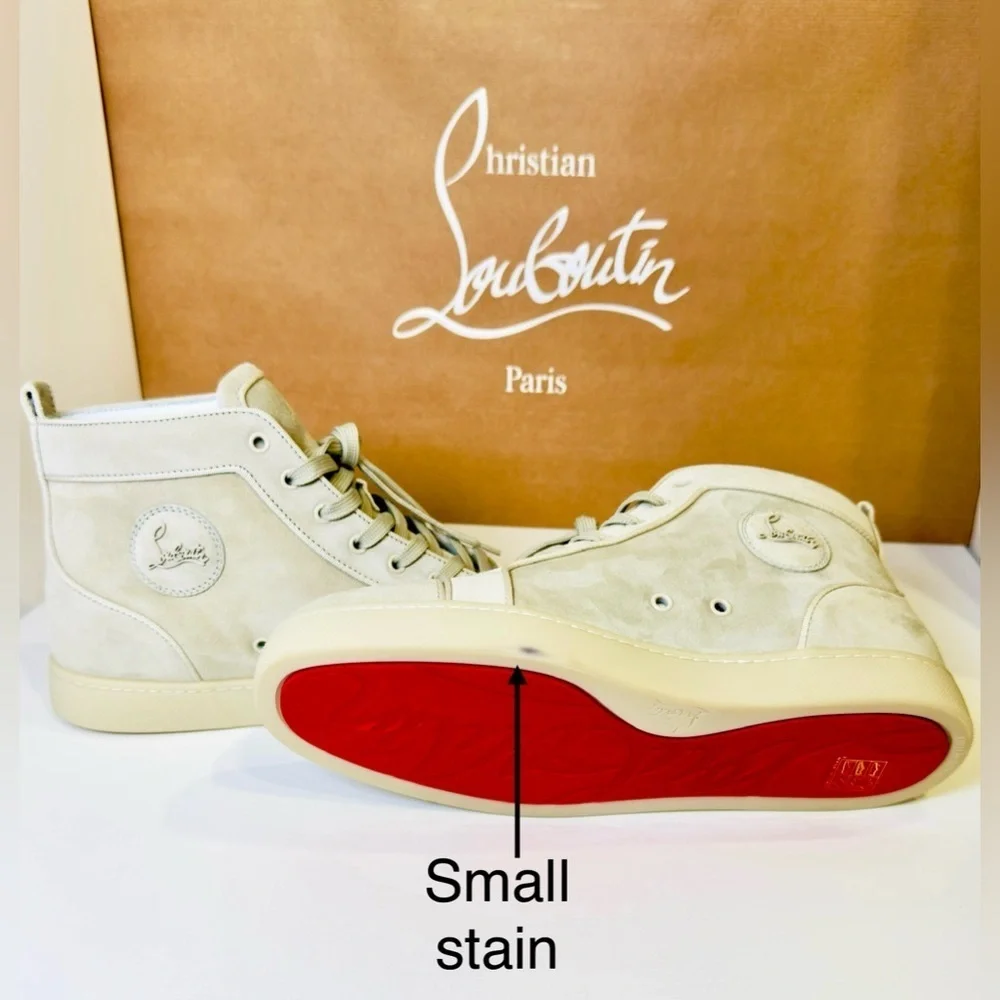 Christian Louboutin Louis Orlato Flat High-Top Sneakers Goose Grey Suede Size 44